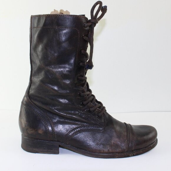 All Saints Military Style Brown Leather Distressed Boots (EU 38 / 7.5 US) - Picture 1 of 12
